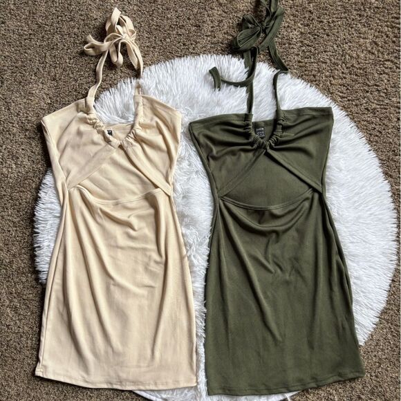 SHEIN Dresses 2 Total Green Cream Stretchy Sexy Womens Size XS - Picture 1 of 9